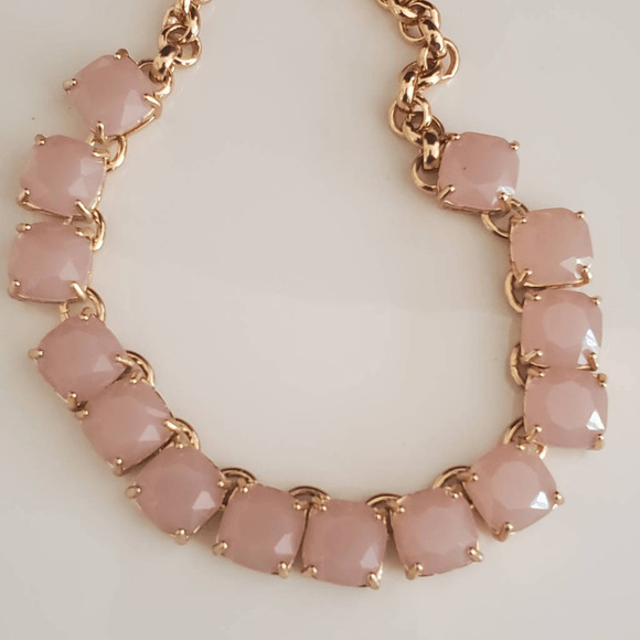 Kate Spade Light Pink Squared Away Necklace Gold Plate with Pink Stones - Picture 2 of 6